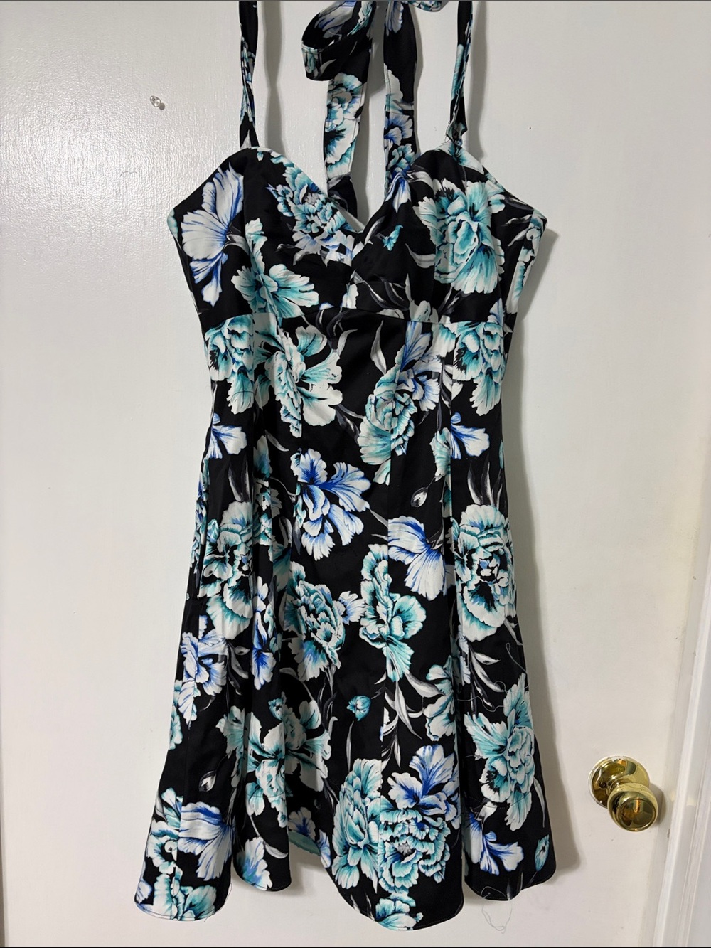Floral Halter Sundress in Black and Teal
